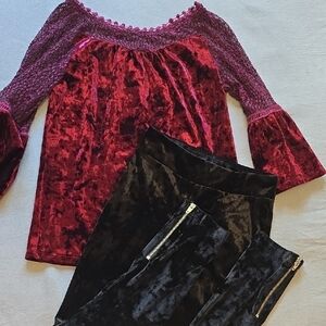 Ally B Velvet Red and Black Outfit Girls 7-8